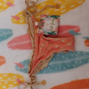 NWT Luli Fama Diamantes De Coral Brazilian ruched back tieside bottoms.